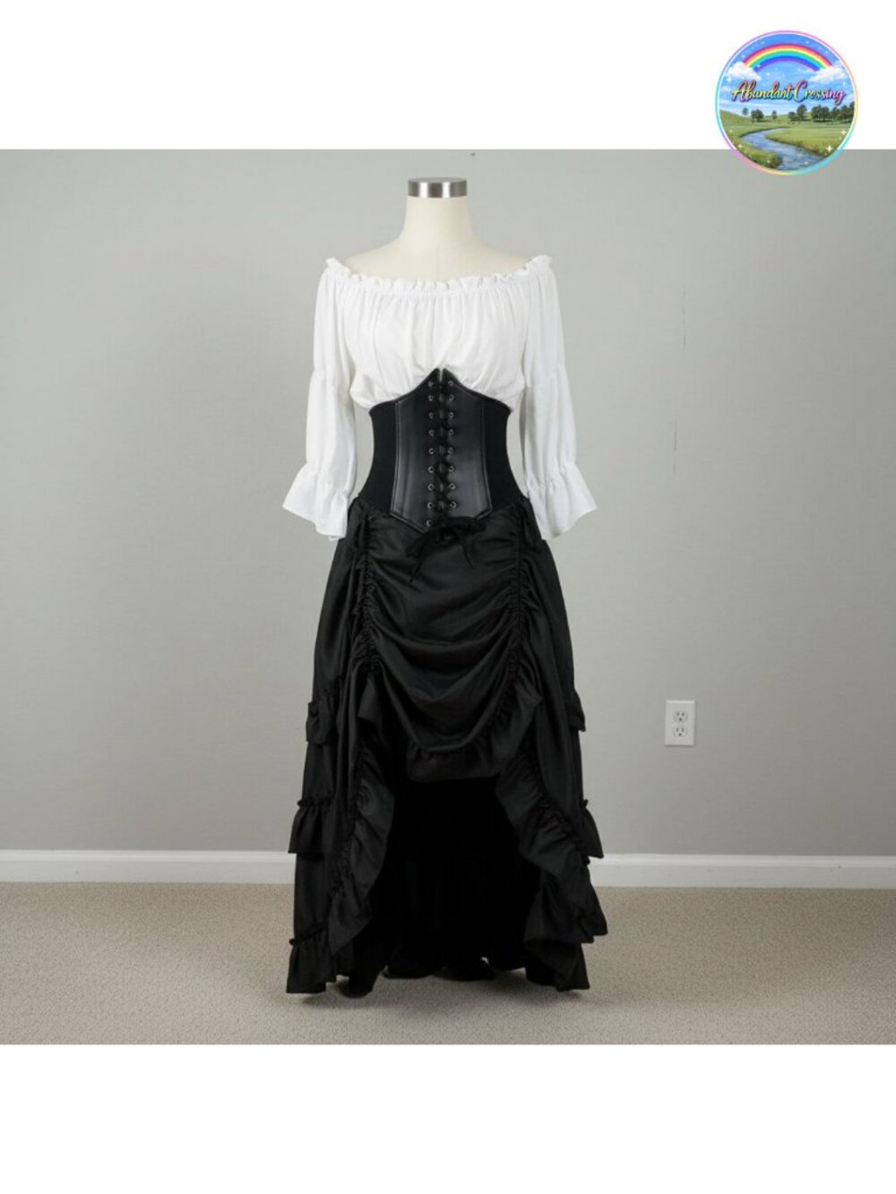 Renaissance Medieval Pirate Costume 3 Piece Corset Blouse Skirt Set